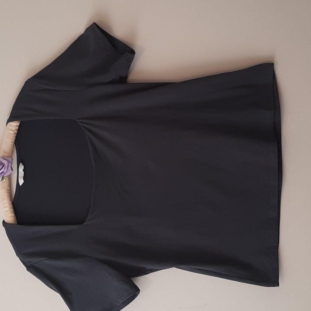 Dark Gray Square Neck Short Sleeve Top Size L